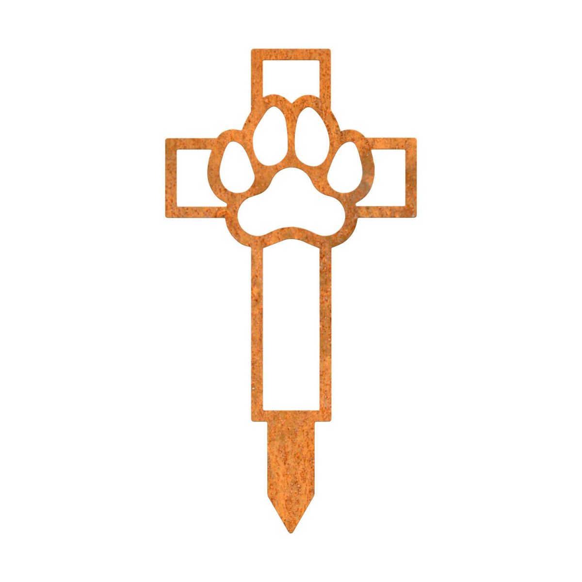 Close-Up of Rustic Paw Print on Cross Grave Marker