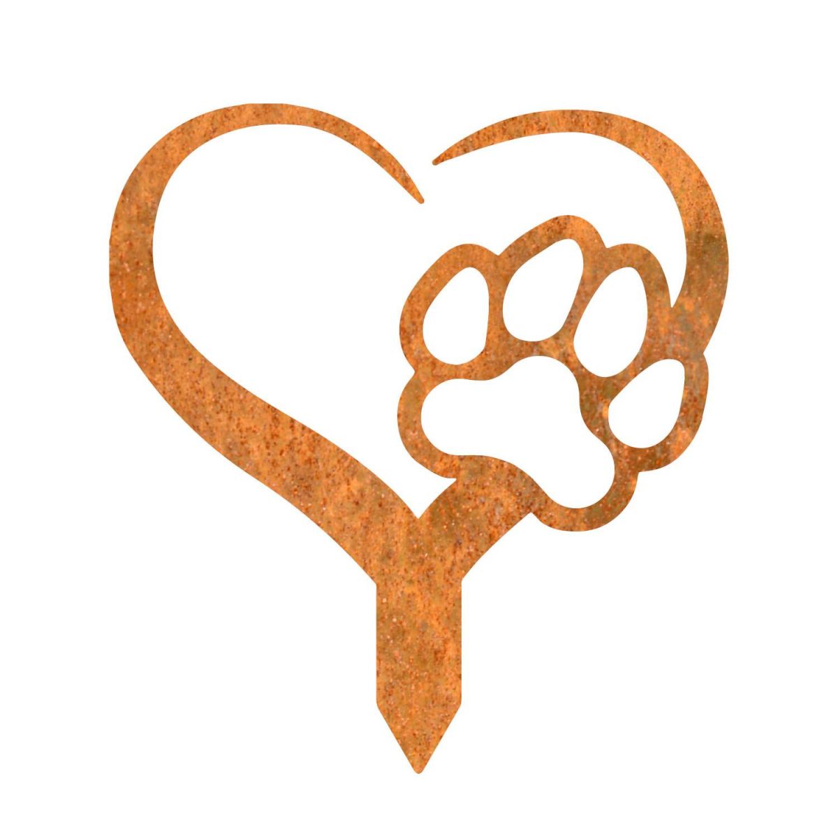 Close-Up of Rustic Paw Print on Heart Grave Marker