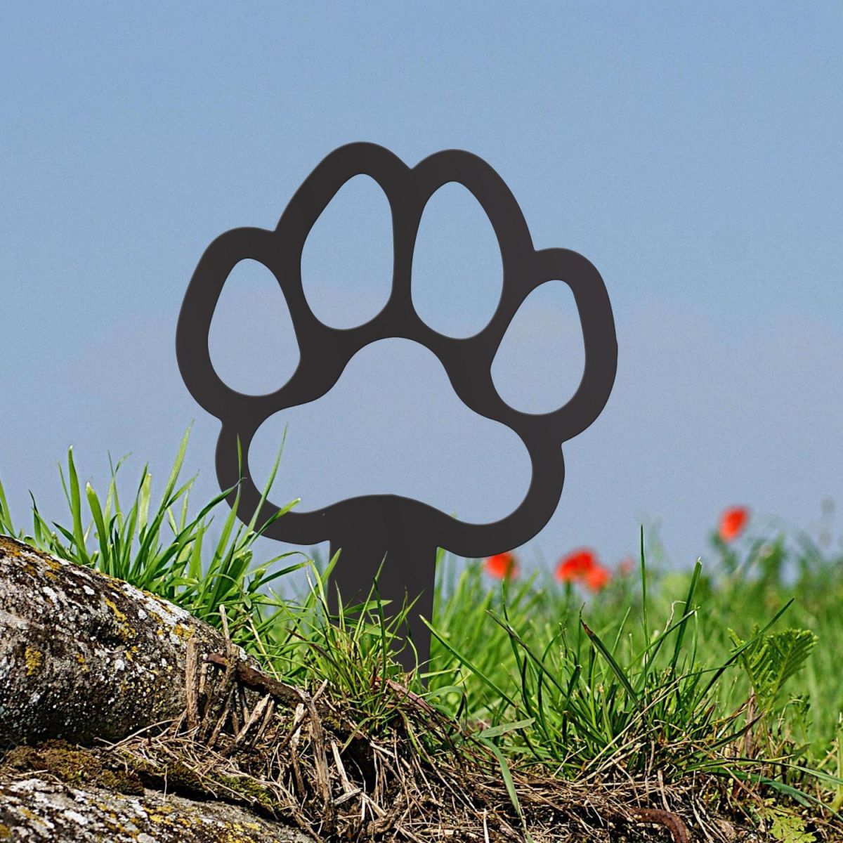 Black Grave Marker Ground Spike with Paw Print "Outline" Topper