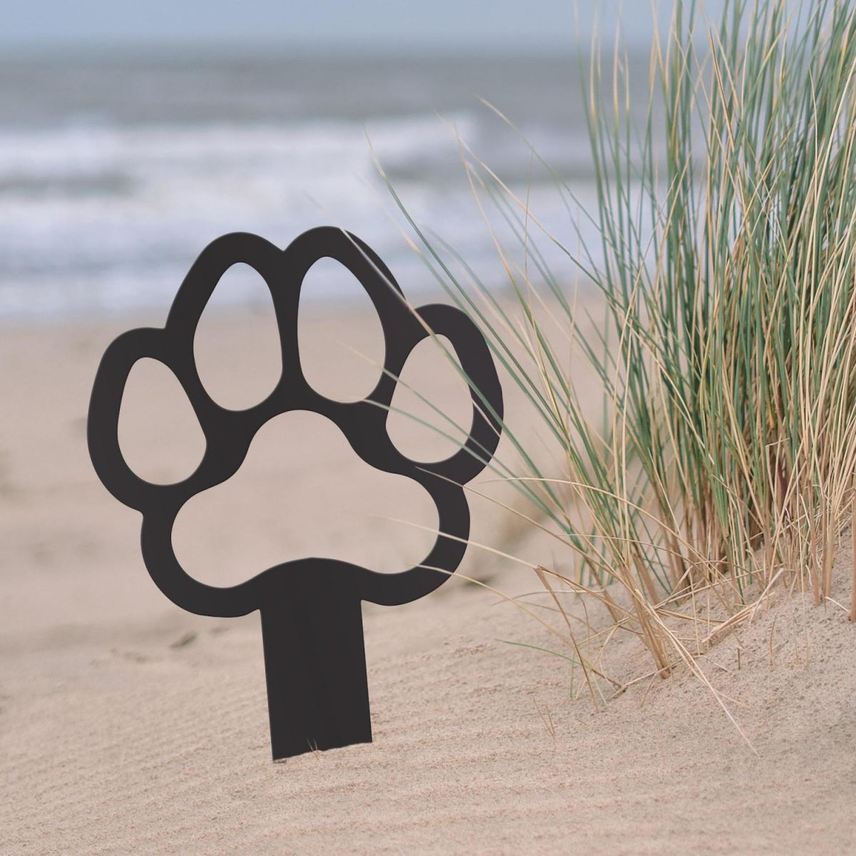 Black Grave Marker Ground Spike with Paw Print "Outline" Motif