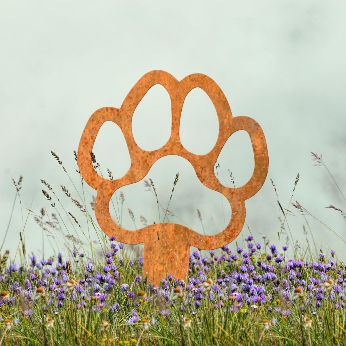 Rustic Grave Marker Ground Spike with Paw Print "Outline" Motif Rustic Grave Marker Ground Spike with Paw Print "Outline" Motif