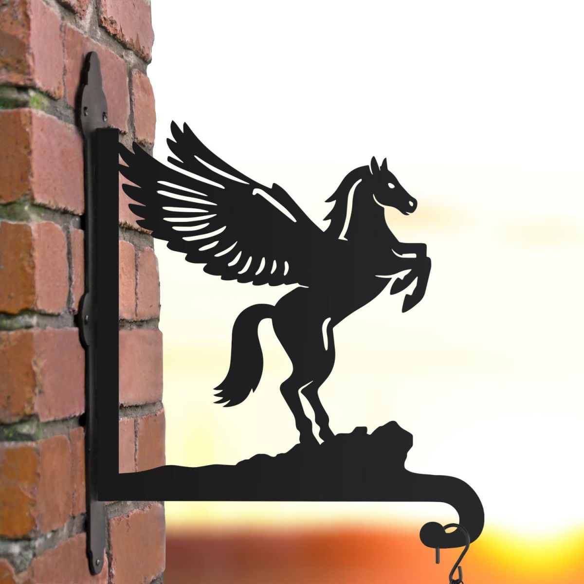 Pegasus hanging basket bracket in the sunset Pegasus hanging basket bracket in the sunset
