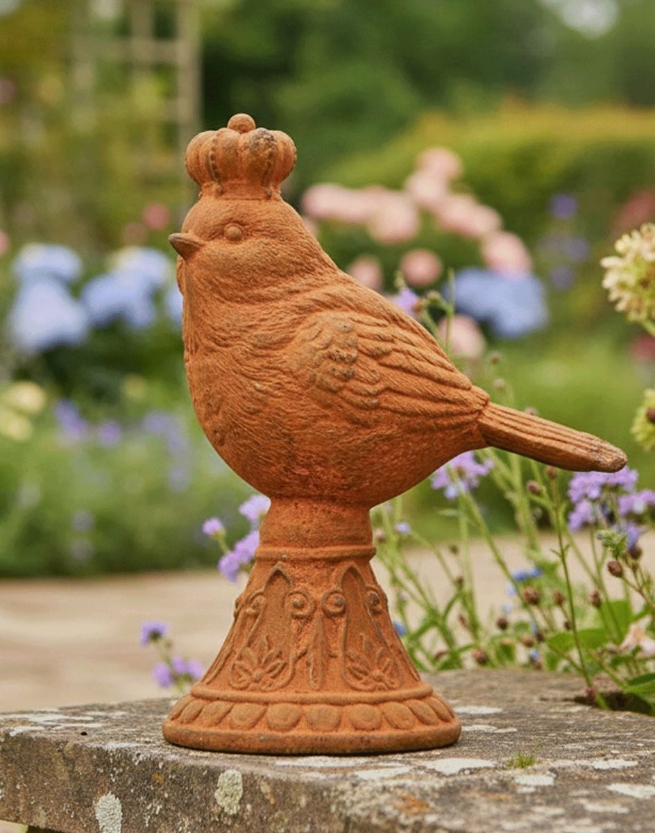 Perched Bird with King Crown Cast Iron Sculpture Digital Illustration