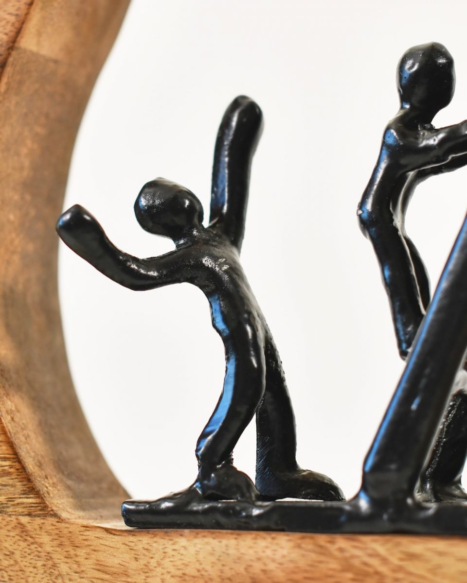 Close up of black figures in interior art sculpture Close up of black figures in interior art sculpture