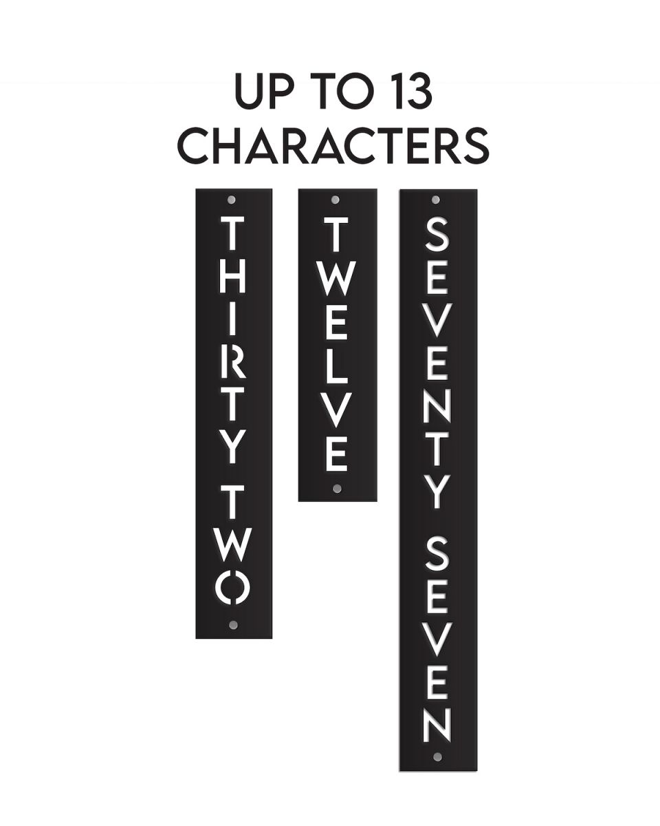 Personalisation options on black vertical house signs Personalisation options on black vertical house signs