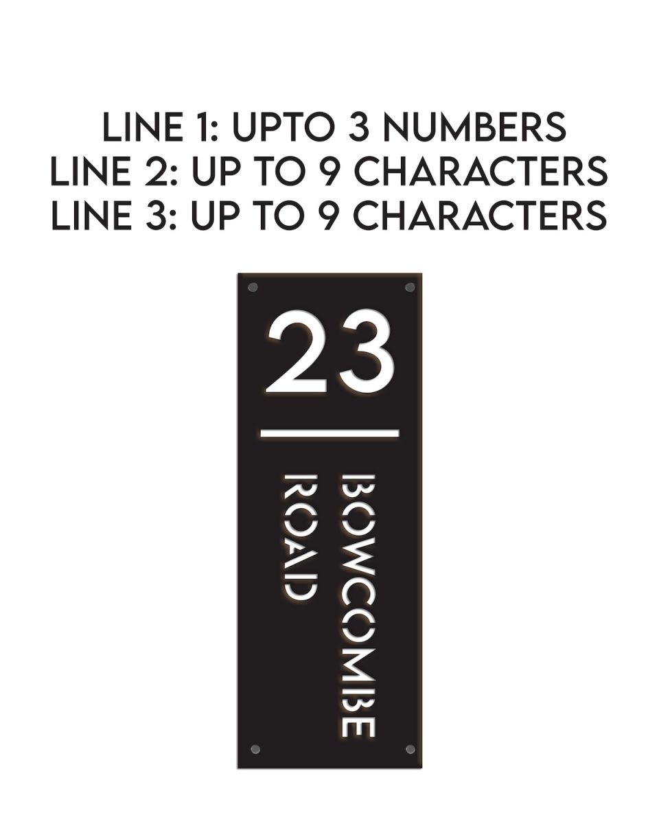 personalisation options for modern house number and street name sign