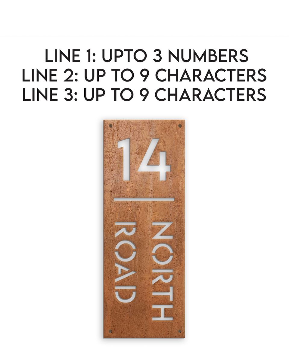 Personalisation options for Rustic Contemporary Vertical House Sign