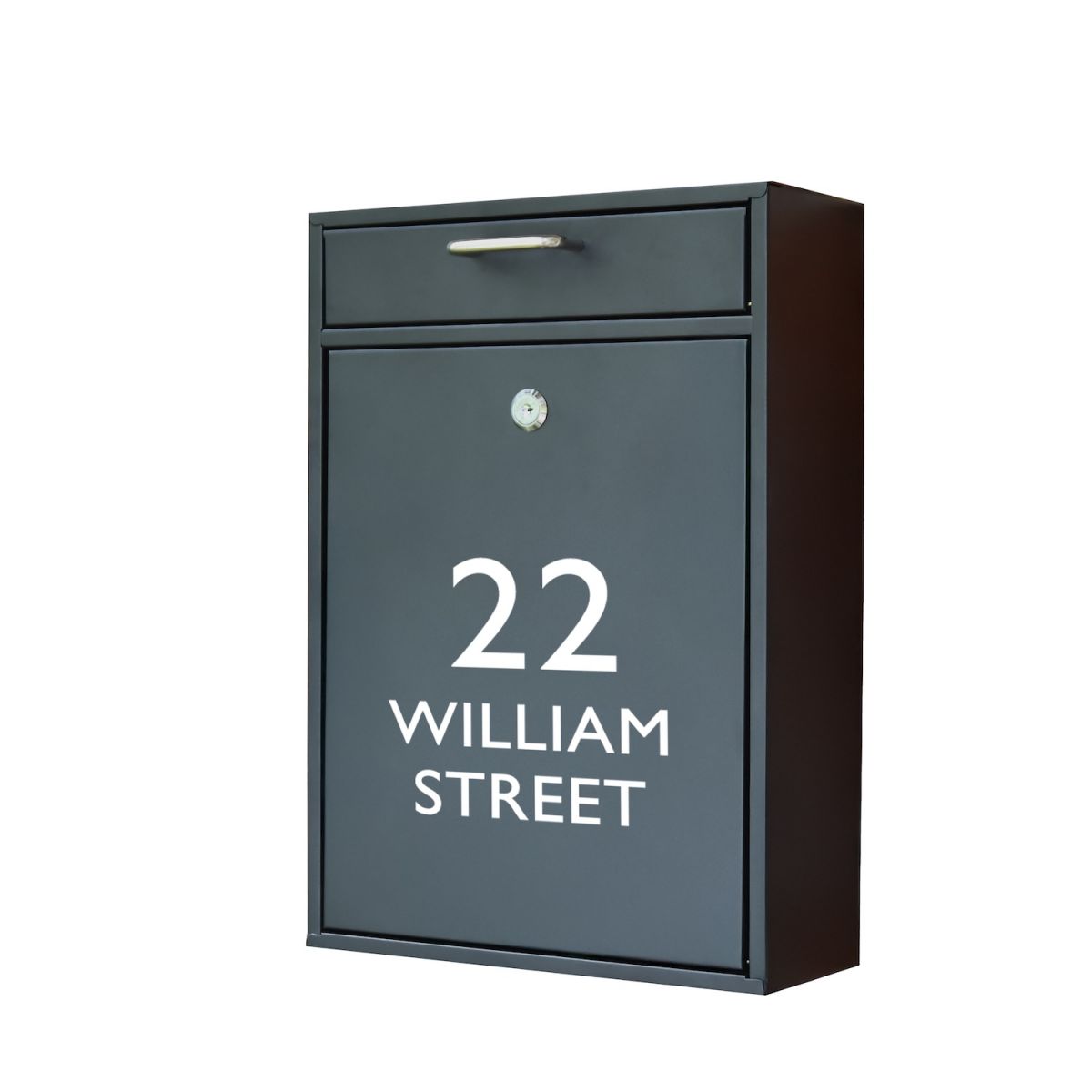Personalised contemporary wall mounted post box
