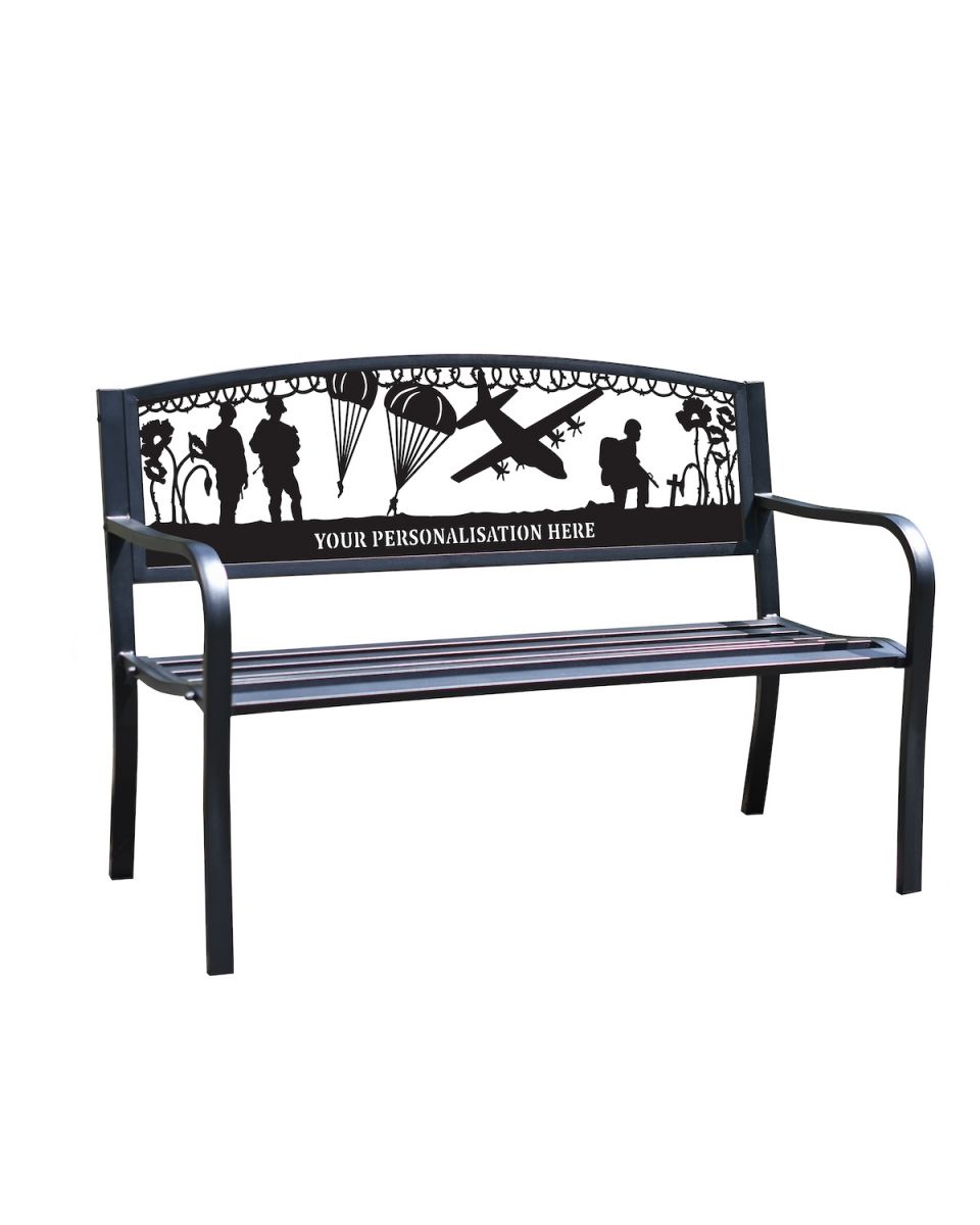 Personalised Airborne Forces Iron & Steel Garden Bench in Black