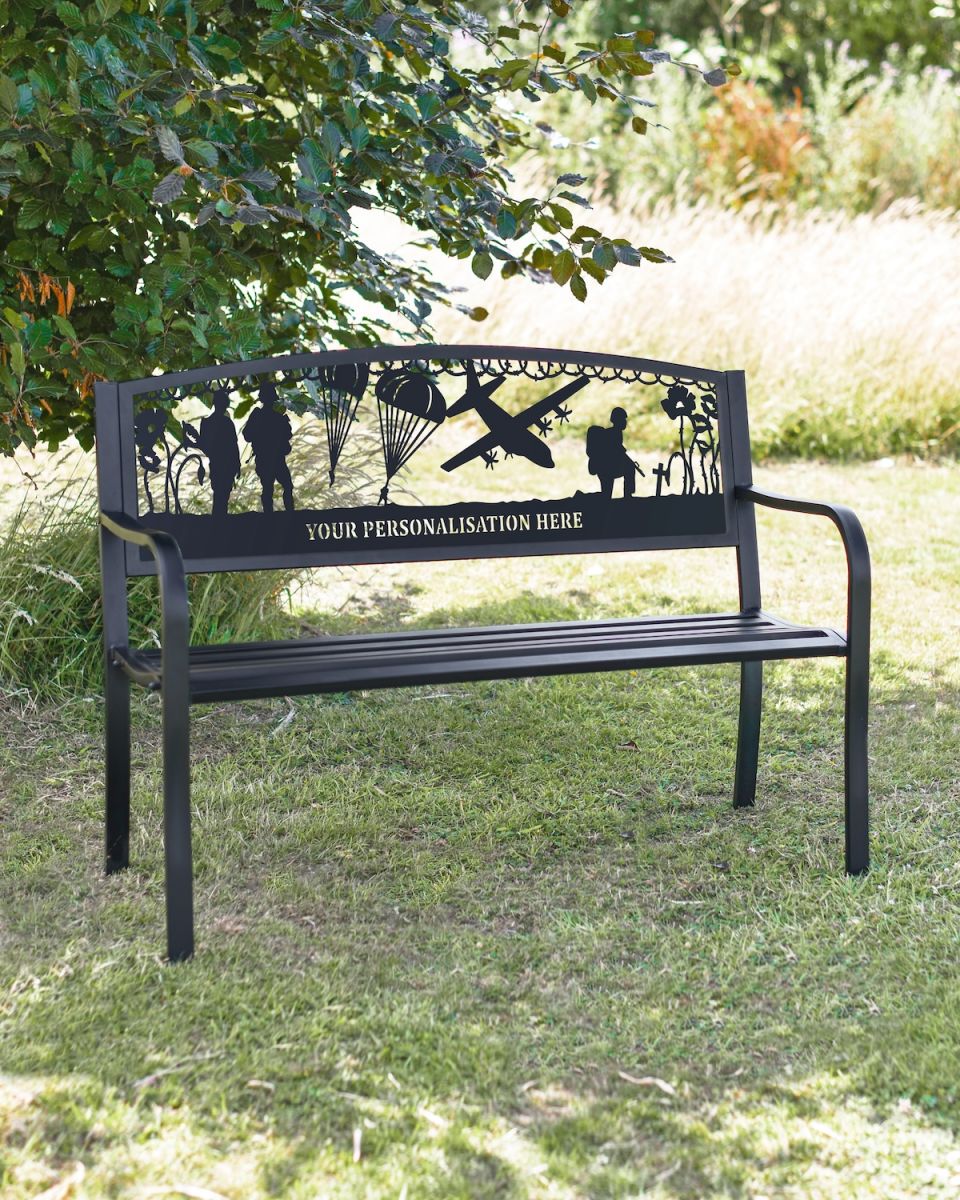 Personalised Airborne Forces Iron & Steel Garden Bench in Black