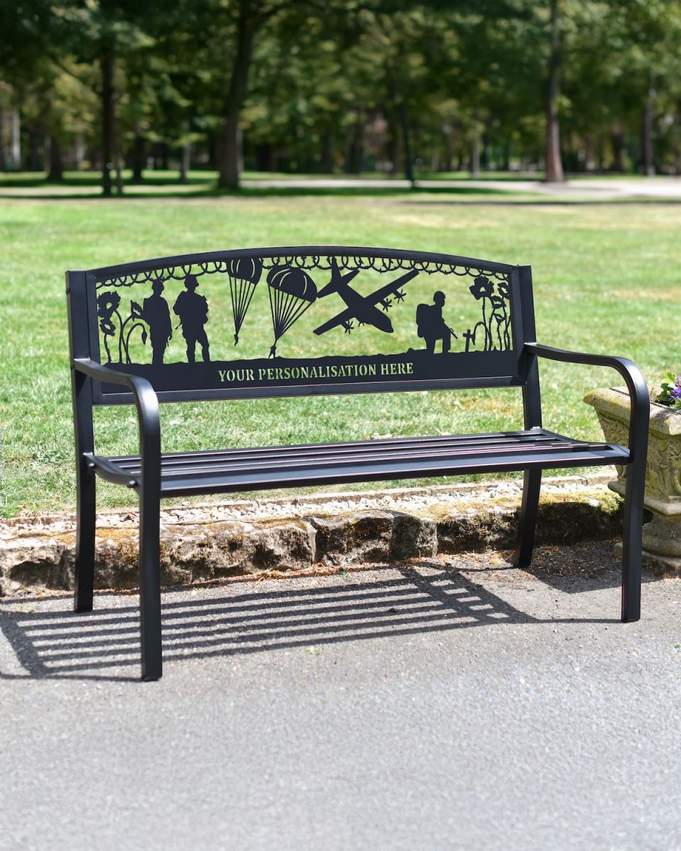 Personalised Airborne Forces Iron & Steel Park Bench in Black