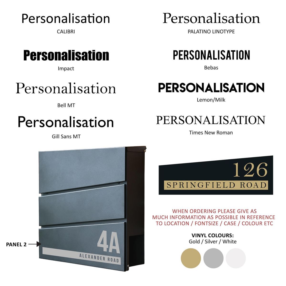 Fonts Available For Personalisation Fonts Available For Personalisation