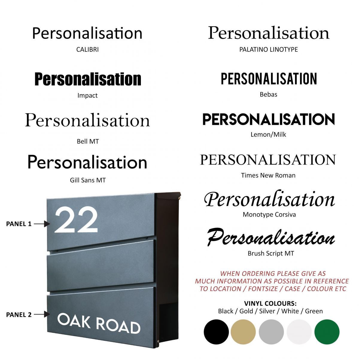 Fonts Available For Personalisation