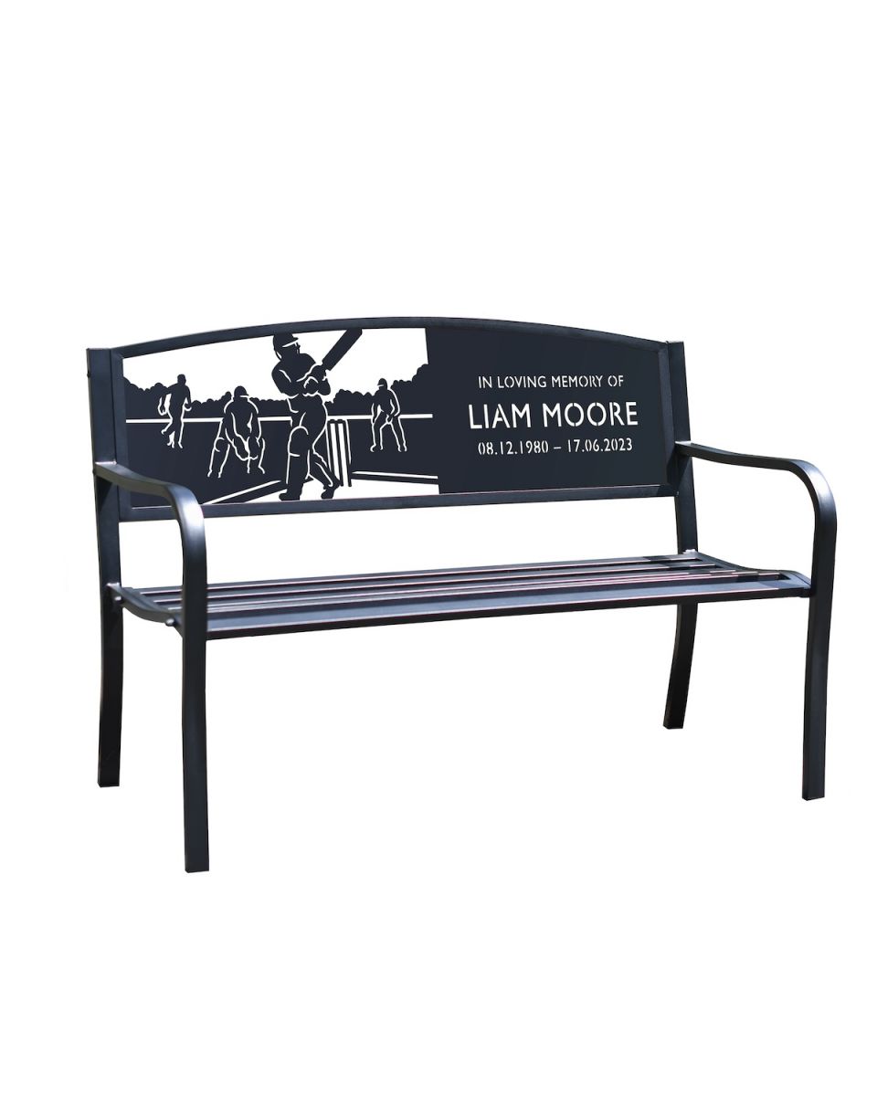 Black Personalised Cricketer Iron & Steel Park Memorial Bench Black Personalised Cricketer Iron & Steel Park Memorial Bench