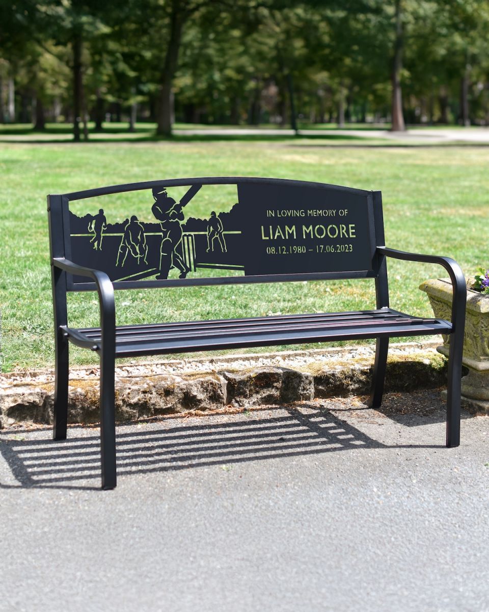 Personalised Cricketer Iron & Steel Park Bench Personalised Cricketer Iron & Steel Park Bench