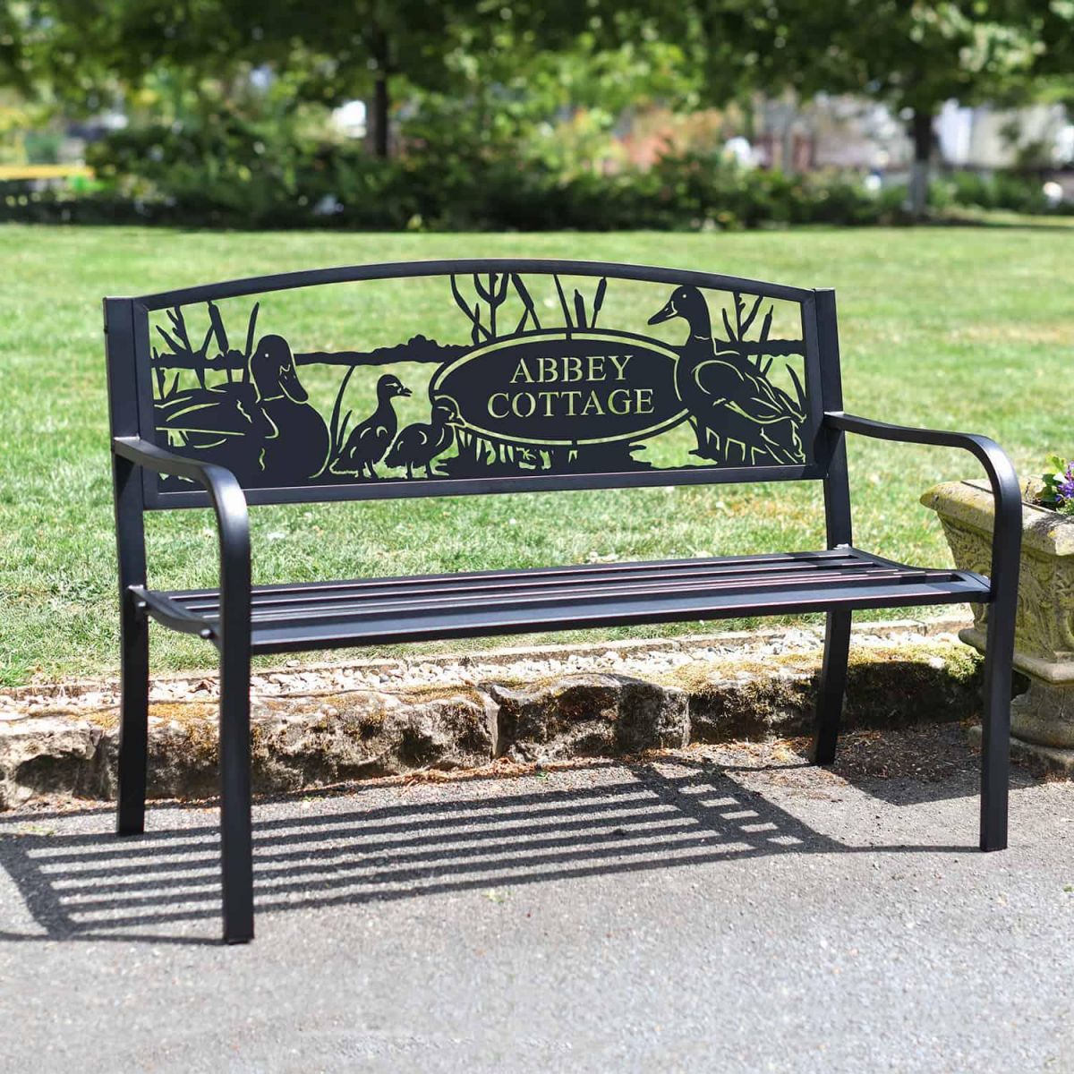 Black Personalised Duck Family Iron & Steel Park Bench