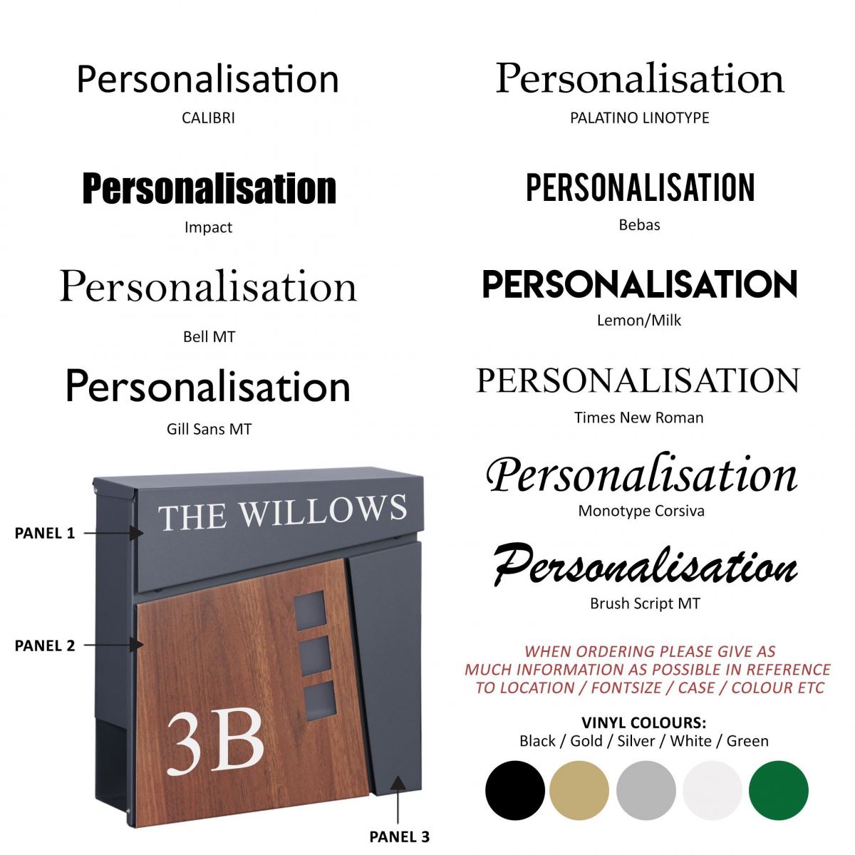 Fonts Available for the Personalisation