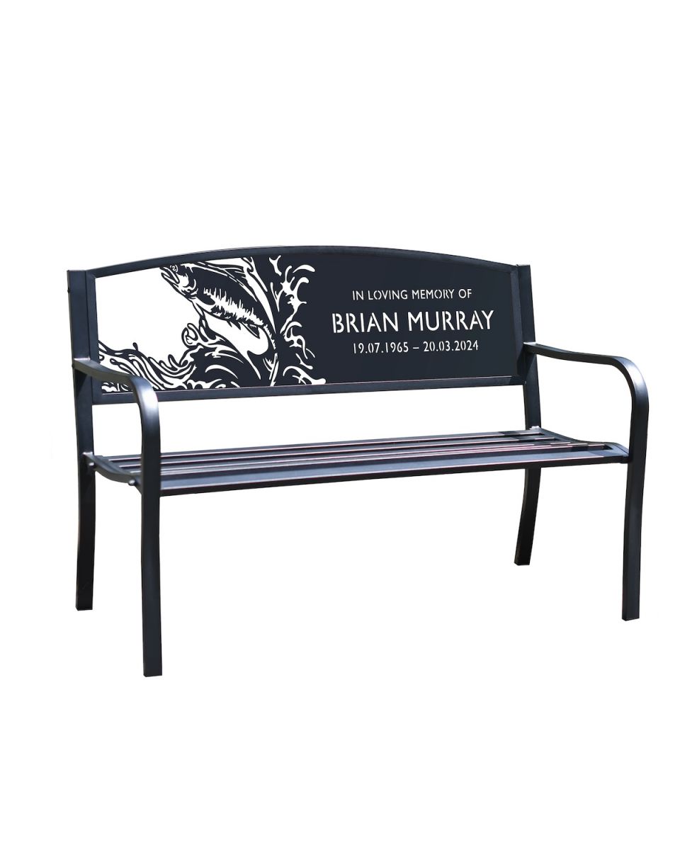 Black Personalised Freshwater Salmon Iron & Steel Garden Bench