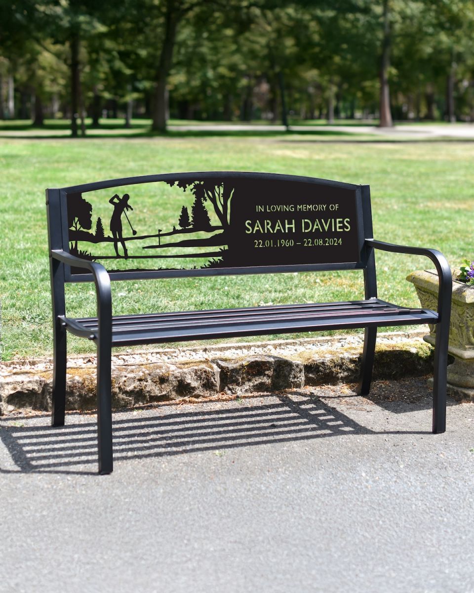 Personalised Memorial Golfer Iron & Steel Garden Bench