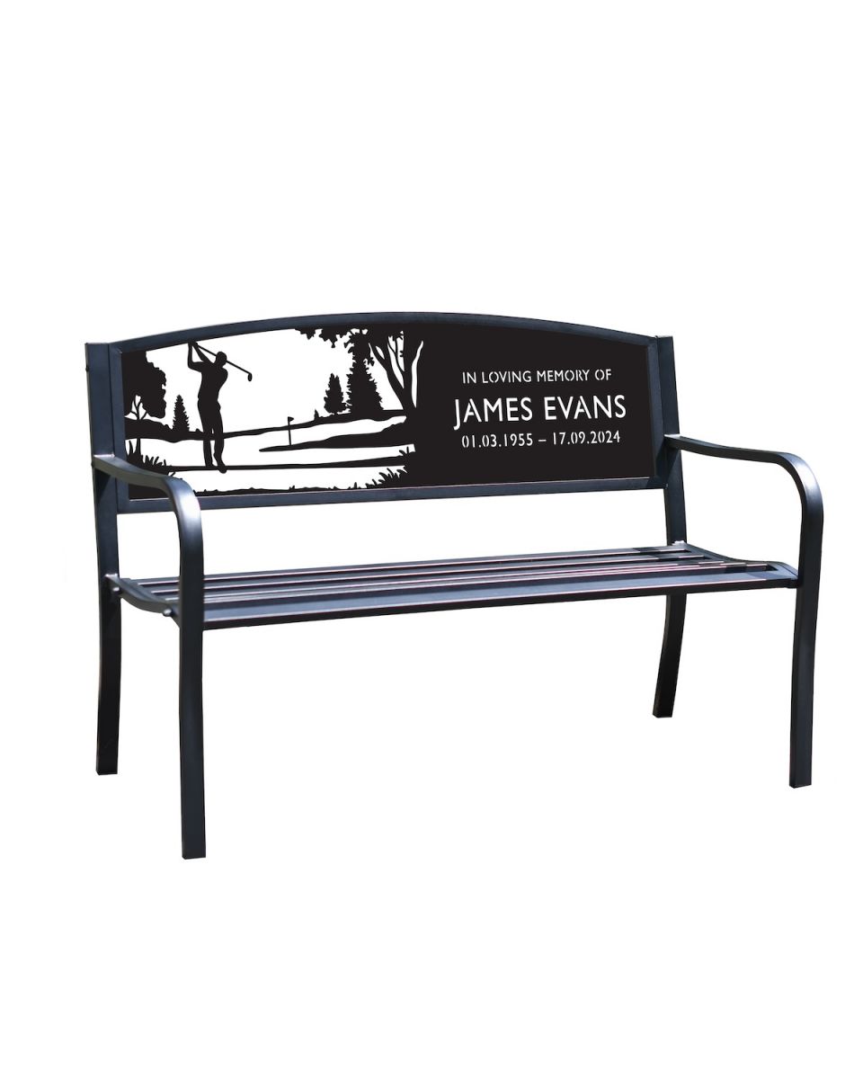 Personalised Male Golfer Iron & Steel Garden Bench Black