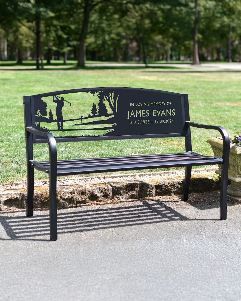Personalised Male Golfer Iron & Steel Park Bench