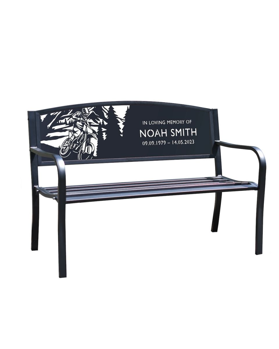 Black Memorial Personalised Motocross Iron & Steel Park Garden Bench
