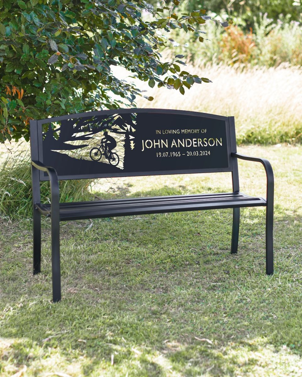 Mountain bike personalised memorial park bench