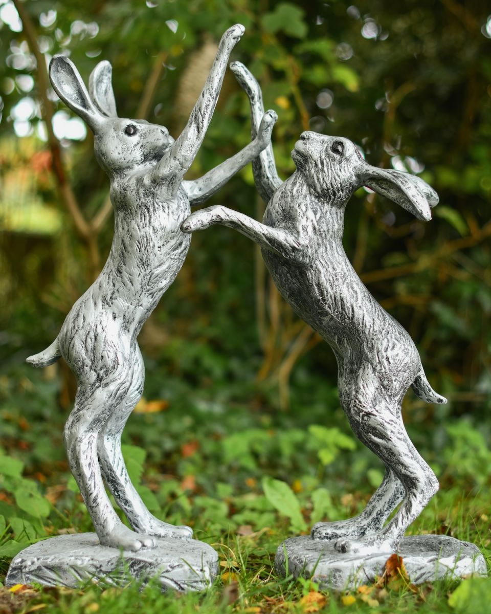 Pewter Boxing Hares Sculpture