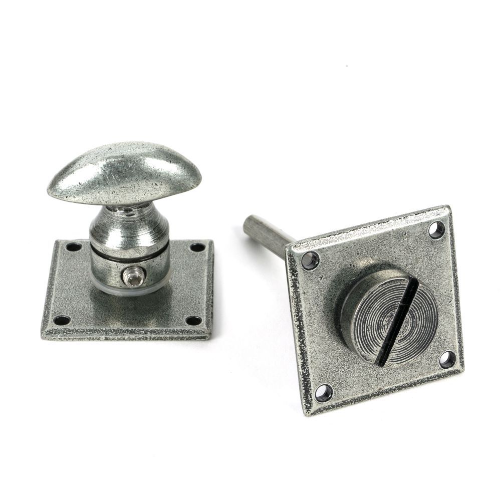 Close up of ends of Pewter Diamond Bathroom Thumb Lock