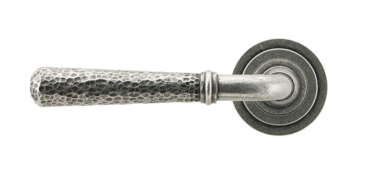 Pewter Hammered Lever Door Handle on Rose