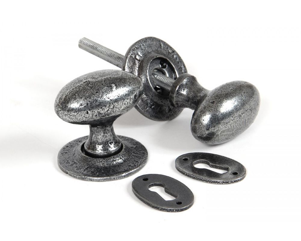 Parts of Pewter Oval Door Knob Set 