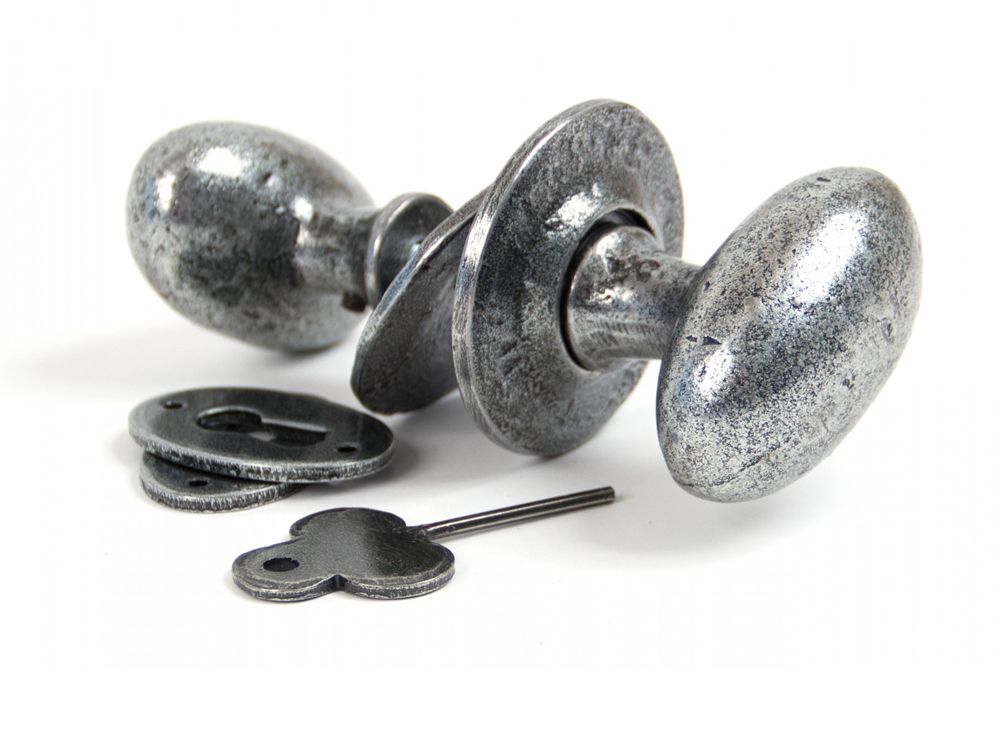 Parts of Pewter Oval Door Knob Set 