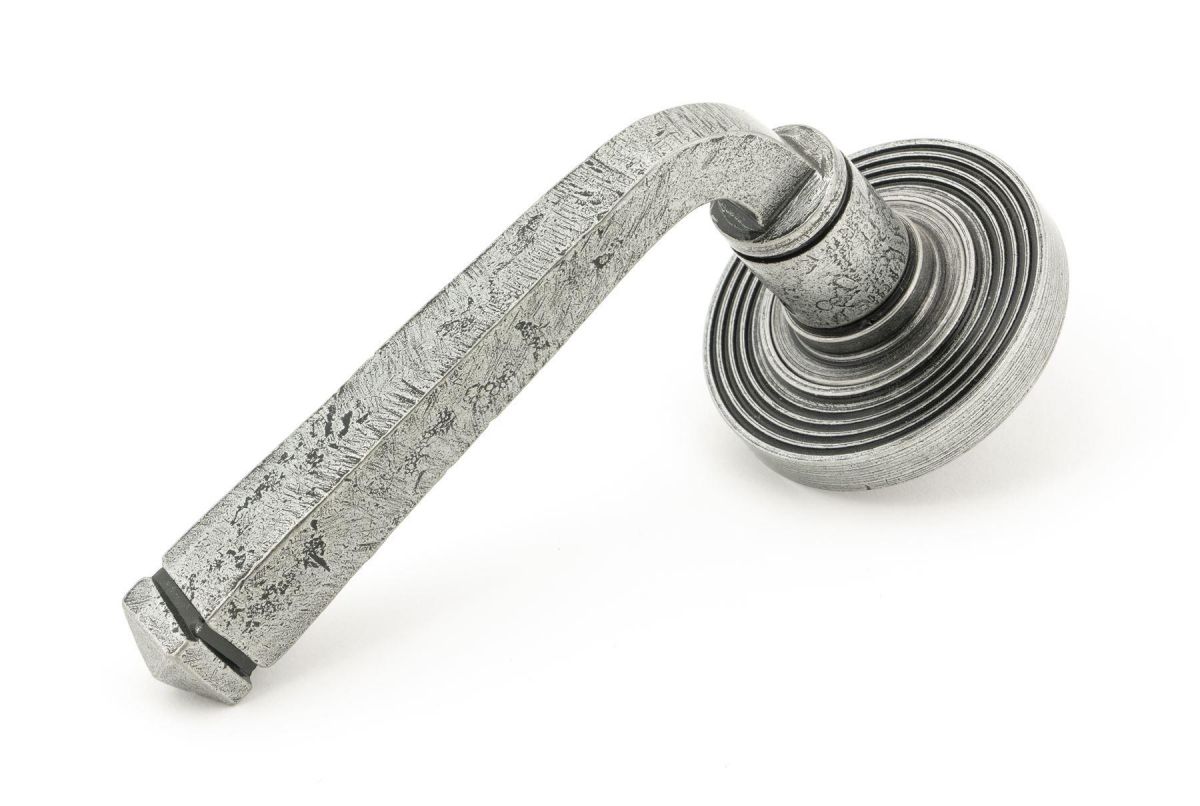Pewter Round Lever Door Handle on Beehive Rose Handle Pewter Round Lever Door Handle on Beehive Rose Handle