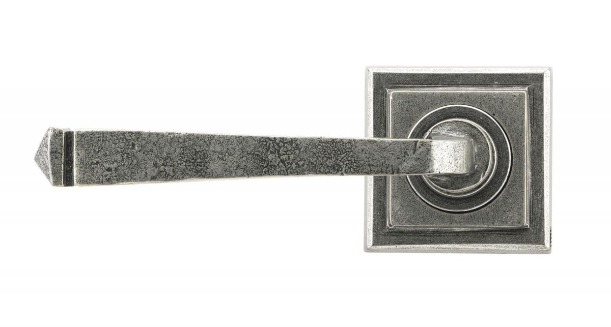 Pewter Round Lever Door Handle on Square Rose
