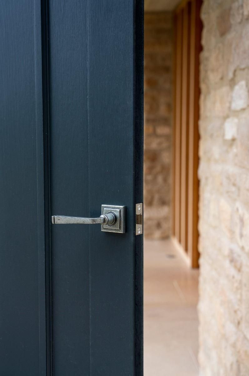 Pewter Round Lever Door Handle on Square Rose in Situ