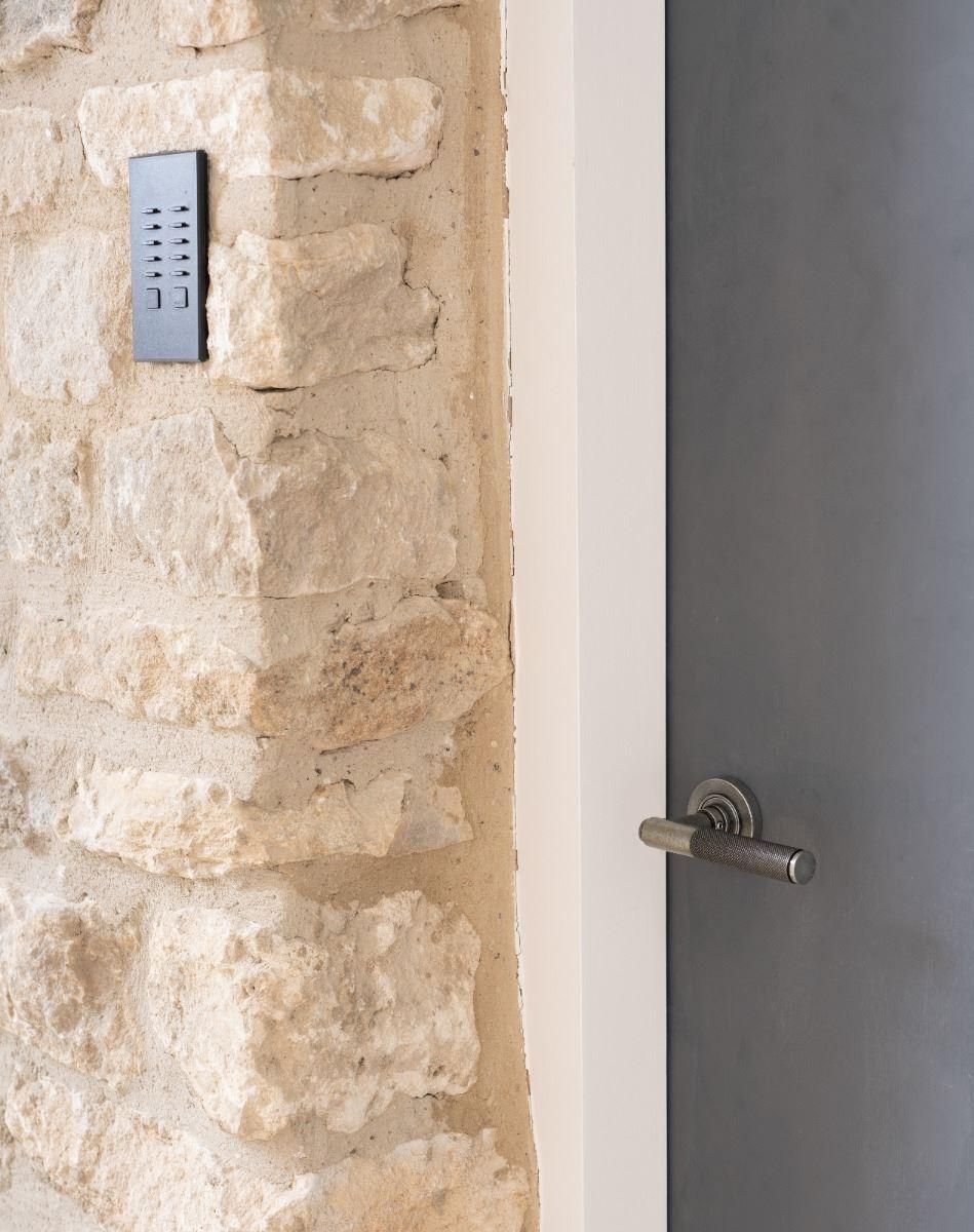 Pewter Textured Lever Door Handle on Rose in Situ Pewter Textured Lever Door Handle on Rose in Situ