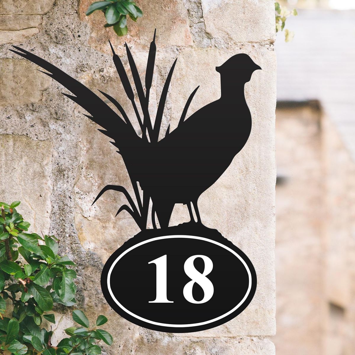 Bespoke Pheasant Iron House Number Sign in Situ