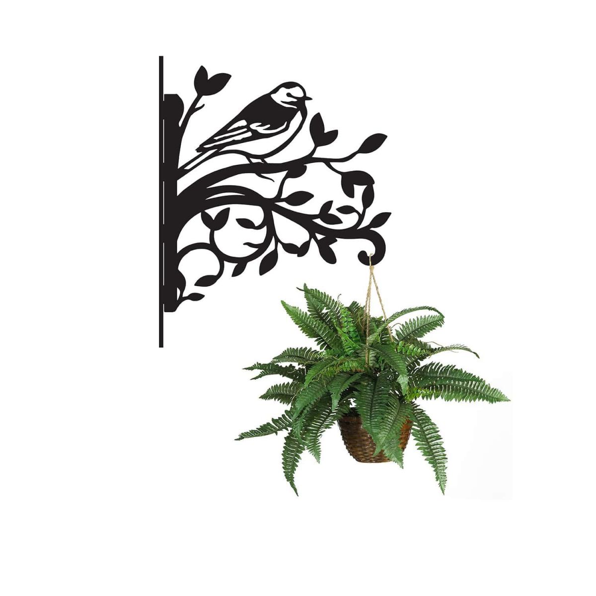 Pied Wagtail on Branches Steel Hanging Basket Bracket with Planter