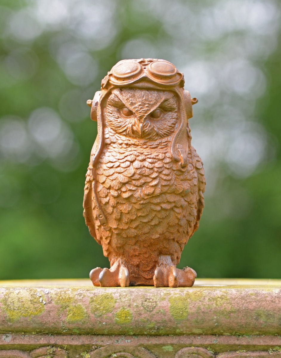 Cast Iron Pilot Owl Sculpture