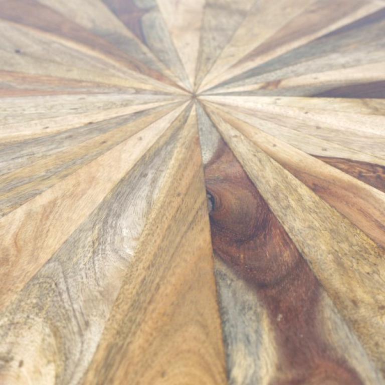 close-up of the wooden Top of the Iron Pin Legged Coffee Table