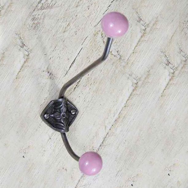 Large Iron Coat Hook With Pink Ceramic Tips