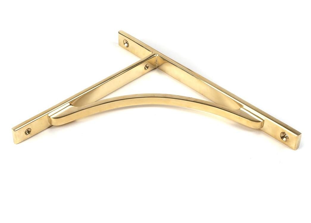 Close-Up of Polished Brass "Appleton" Traditional Arched Shelf Bracket - 260mm x 200mm
