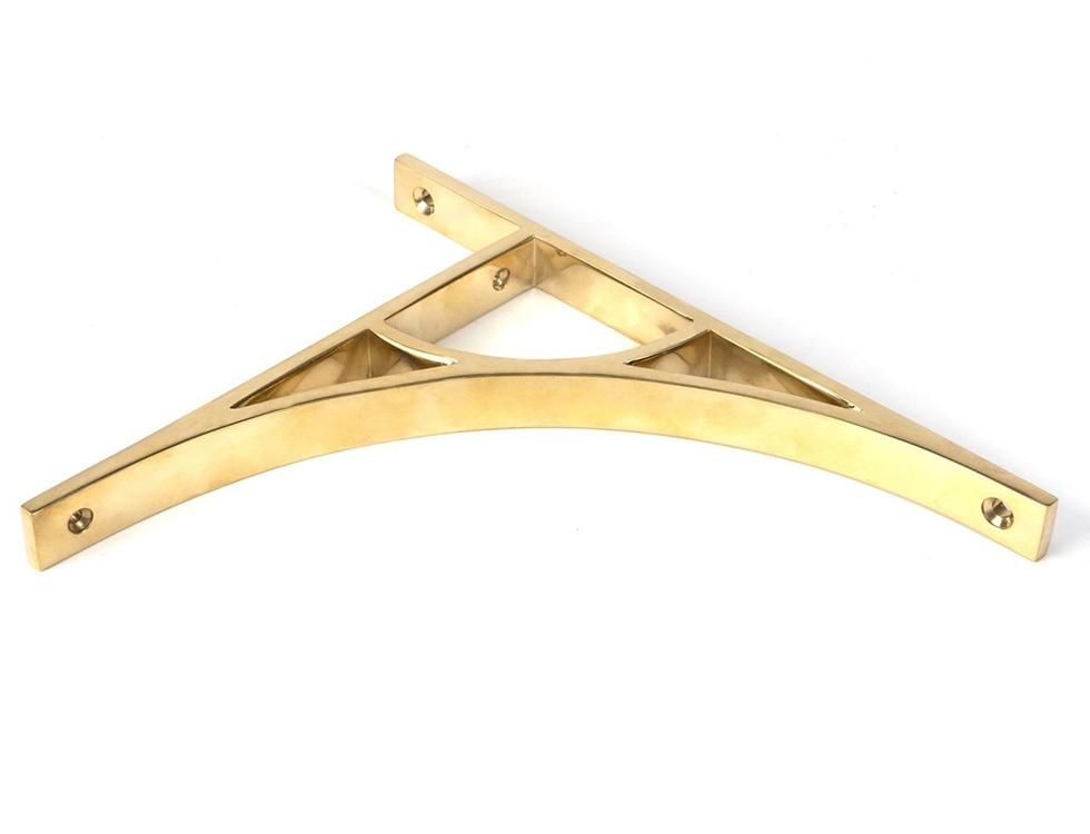 Close-Up of Polished Brass "Ascension" Arched Crescent Shelf Bracket - 260mm x 200mm