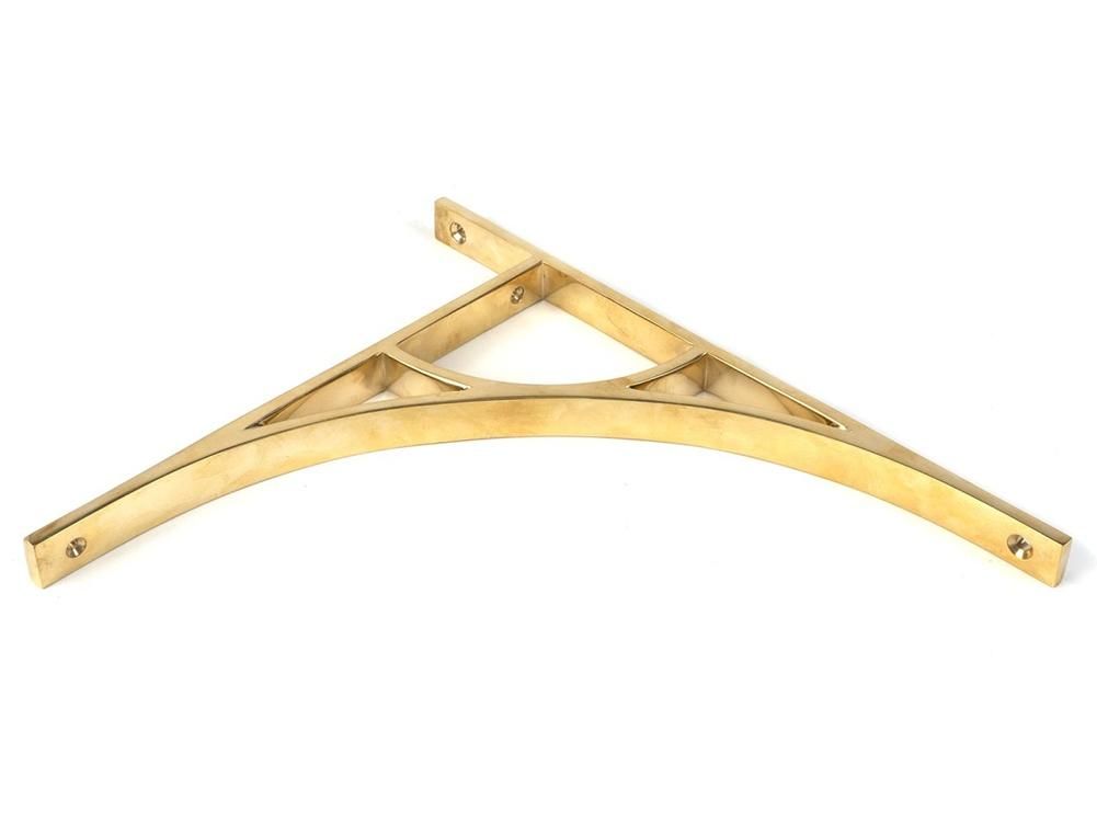 Close-Up of Polished Brass "Ascension" Arched Crescent Shelf Bracket - 314mm x 250mm