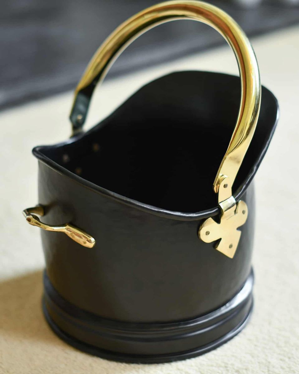 Polished Brass & Black Iron Traditional Coal Bucket - 19cm in SItu