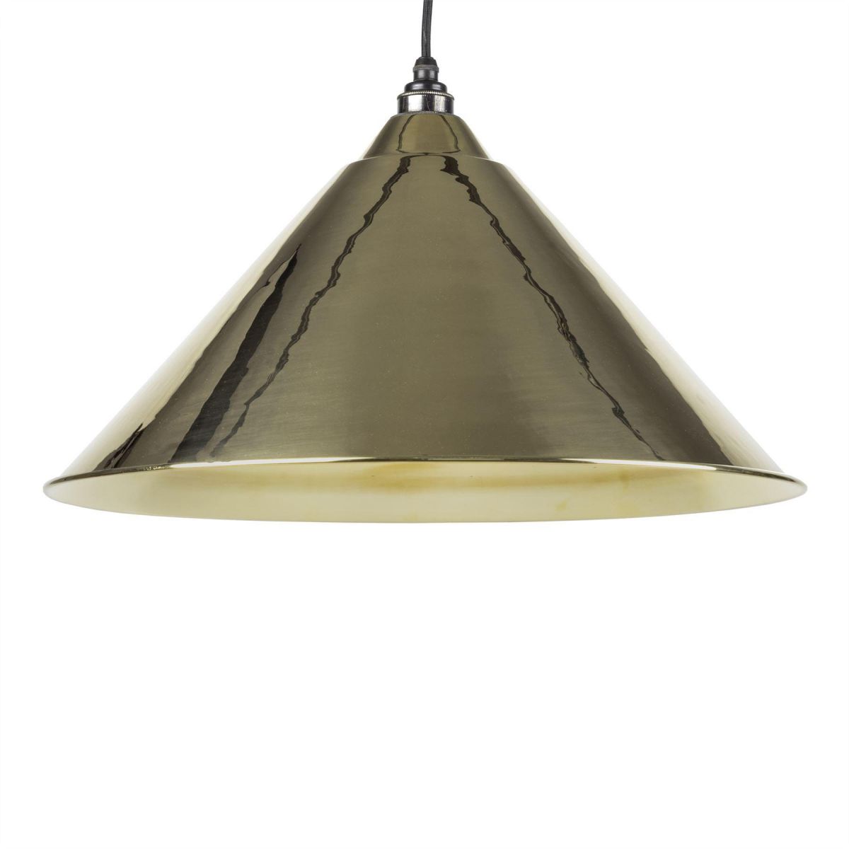 Polished Brass Conical-Shaped Hanging Pendant Light with Smooth Brass Interior Polished Brass Conical-Shaped Hanging Pendant Light with Smooth Brass Interior