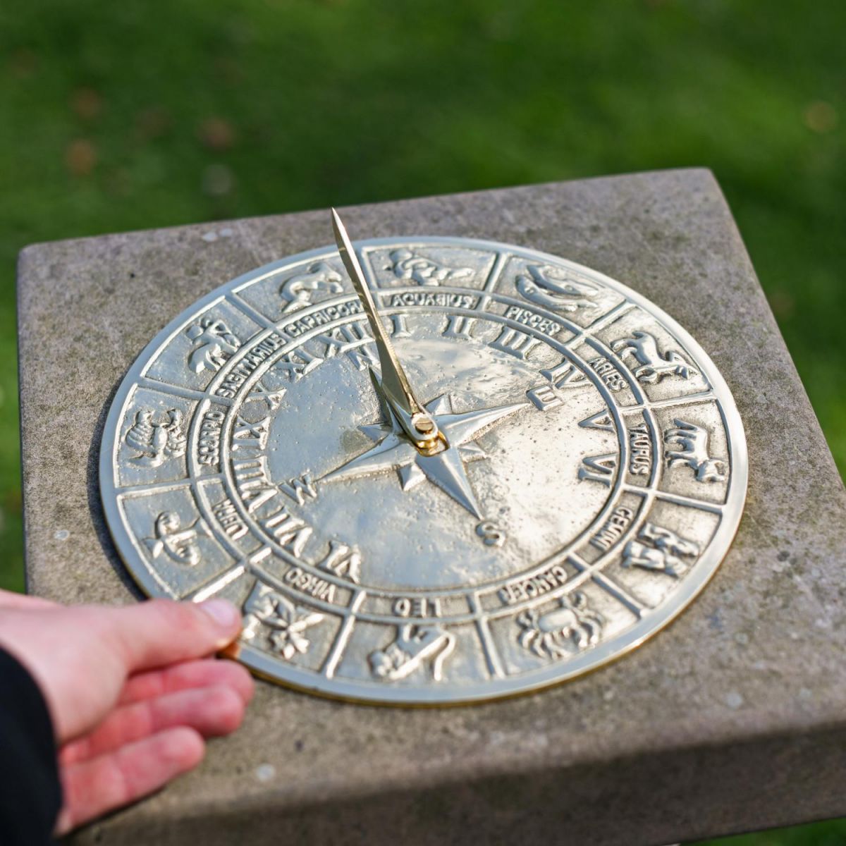 Scale Shot of Polished Brass "Horoscope" Sundial - 230mm