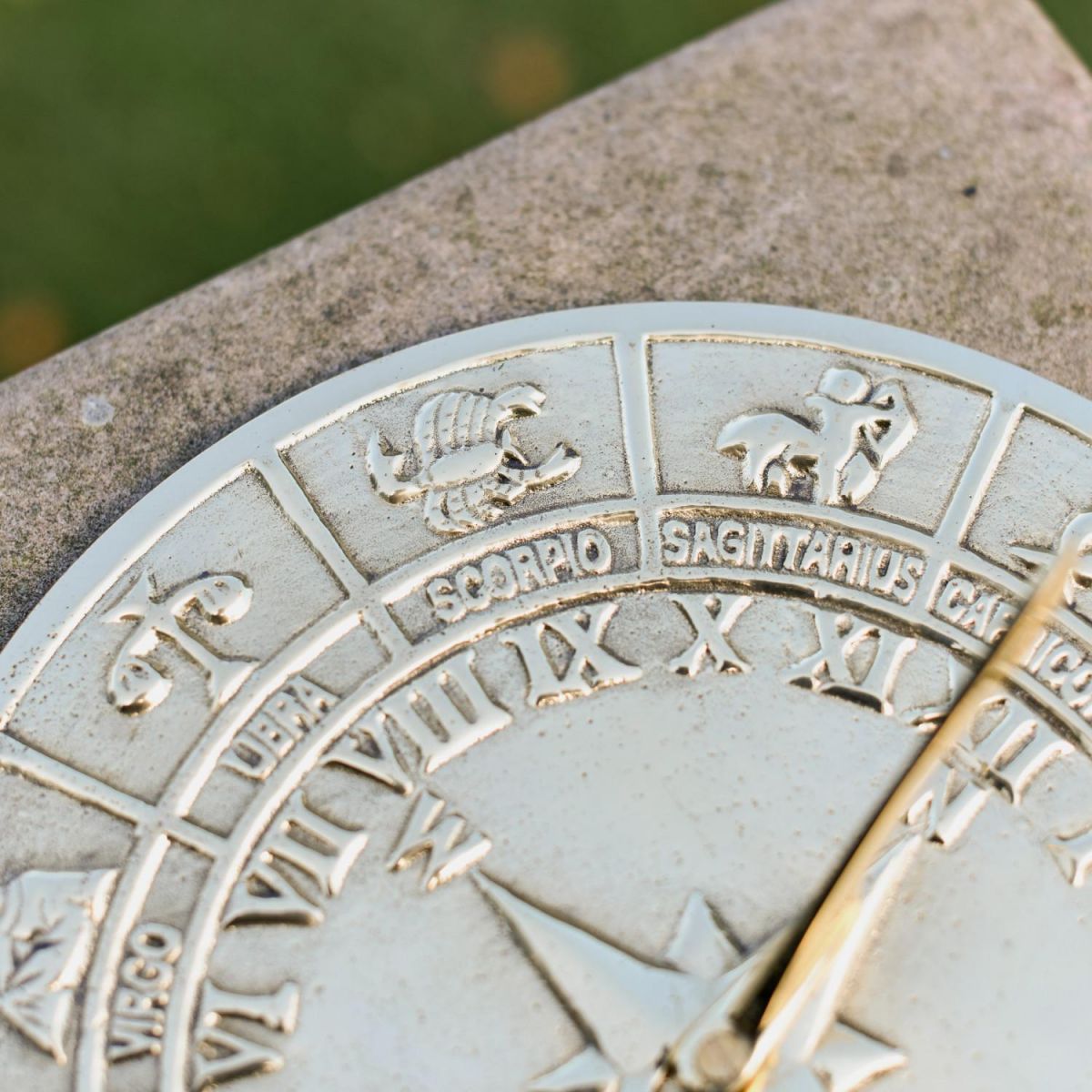 Close-Up of Zodiac Calendar Pattern on Sundial