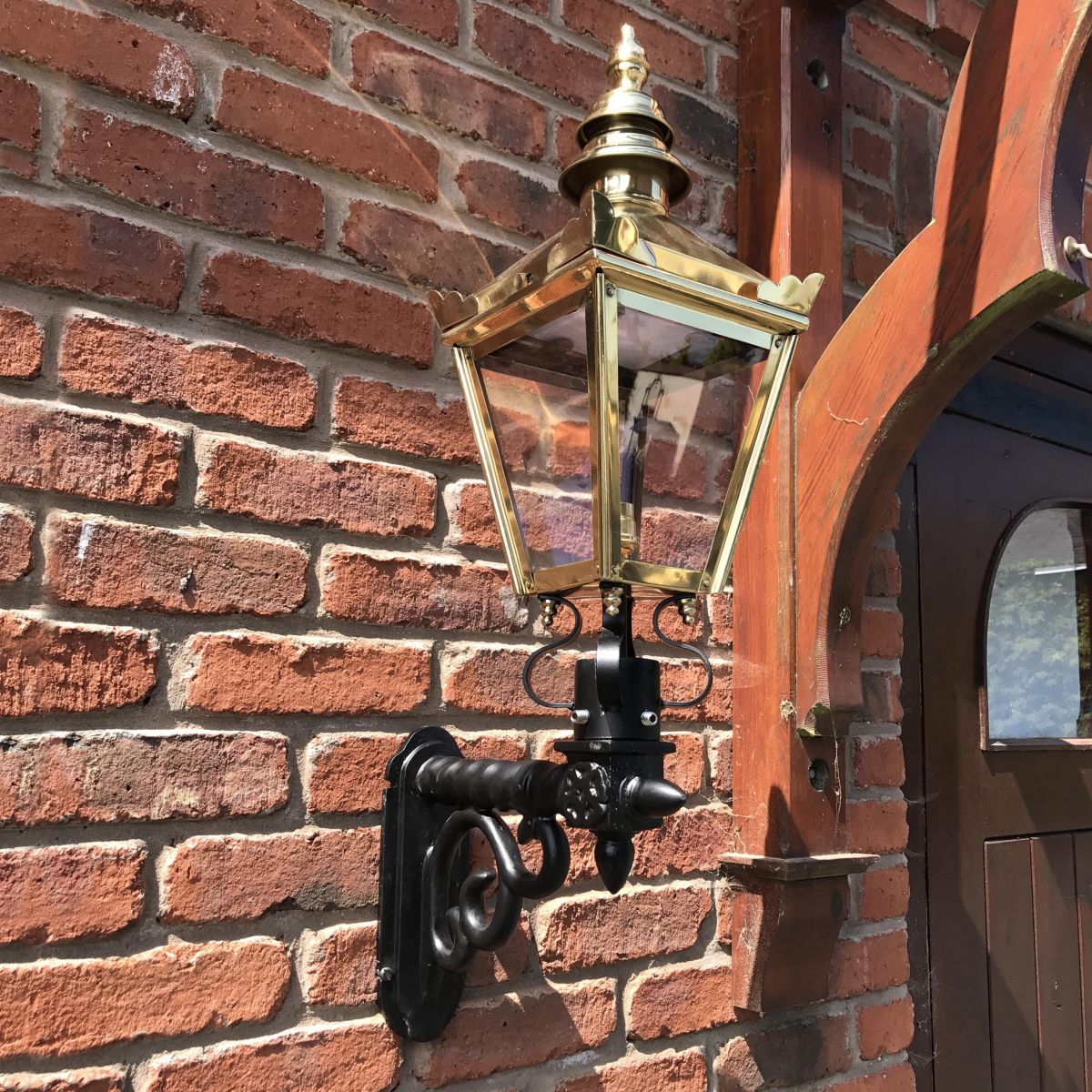 Polished Brass Harrogate Wall Lantern on Bracket in Situ