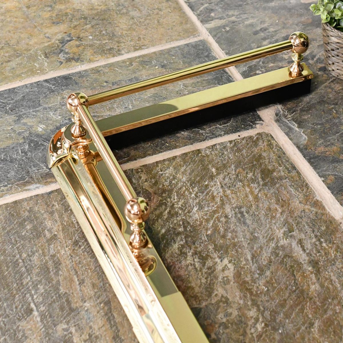 Polished Brass Simplistic Hearth Fender with a Railed Border